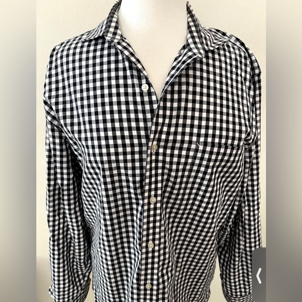Tommy Hilfiger Mens Black & White Checkers Button Down Shirt Slim Fit 15.5 - 32